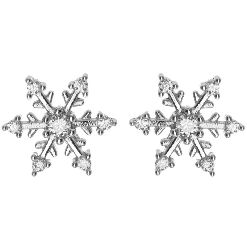 Ezüst fülbevaló - hópehely, átlátszó kerek cirkóniák | Argento-ekszer.hu Ezüst fülbevaló - hópehely, átlátszó kerek cirkóniák | Argento-ekszer.hu