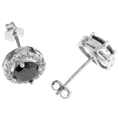 Ezüst fülbevaló - átlátszó kerek cirkóniák, fekete kerek cirkónia | Argento-ekszer.hu