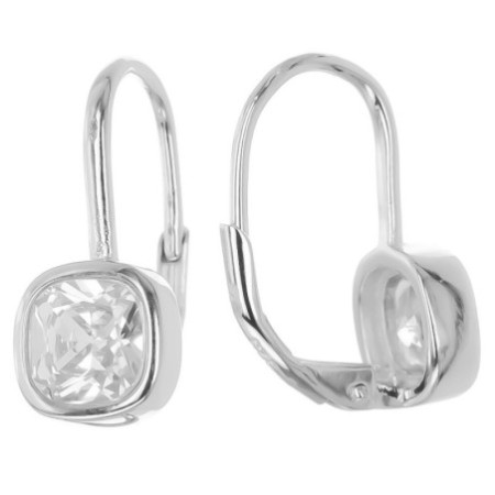 Ezüst fülbevaló - átlátszó négyzet alakú cirkónia | Argento-ekszer.hu