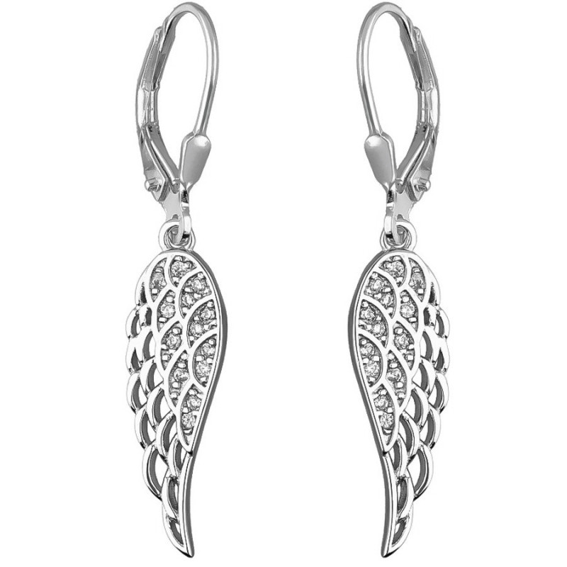Ezüst fülbevaló - angyalszárny, átlátszó kerek cirkóniák | Argento-ekszer.hu Ezüst fülbevaló - angyalszárny, átlátszó kerek cirkóniák | Argento-ekszer.hu