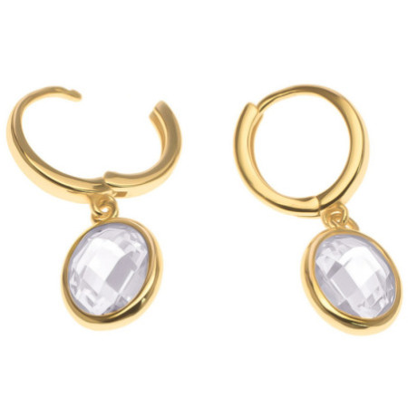 Aranyozott ezüst karika fülbevaló - átlátszó ovális cirkónia | Argento-ekszer.hu