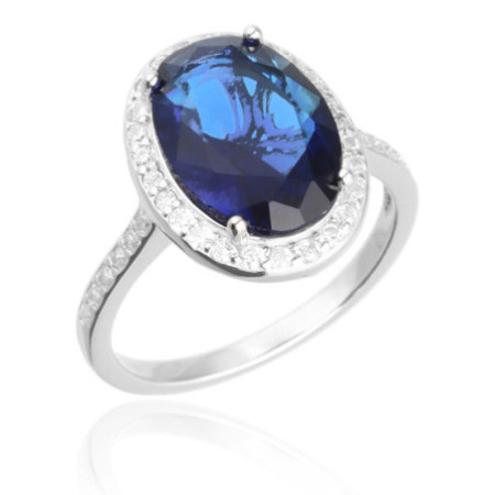 Ezüst gyűrű - átlátszó kerek cirkóniák, kék ovális cirkónia | Argento-ekszer.hu